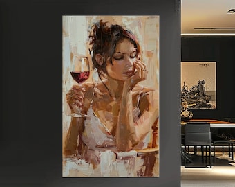 Impressionist Woman with Wine Glass Canvas Print - Elegant Oil Painting Style Wall Art, Home Decor, Sophisticated Wine Lover Gift md26