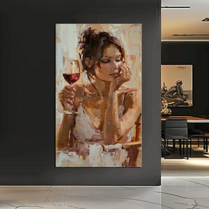 Impressionist Woman with Wine Glass Canvas Print - Elegant Oil Painting Style Wall Art, Home Decor, Sophisticated Wine Lover Gift md26