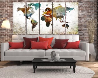 World Map Canvas Art,  Push Pin World Map Wall art canvas print, travel map, extra large wall art, abstract wall art hr136