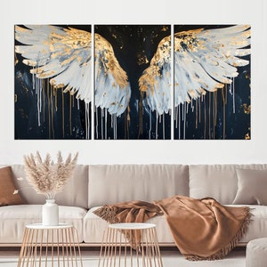 Angel Wings Canvas Wall Art - Abstract Oil Painting canvas Print, Christian Religious Decor, Extra Large Wall Art, Angel Wings Decor md7