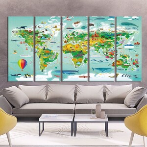 nursery world map canvas print nursery map for kids world map with animal wall art kids world map kids map world map wall art hr40