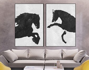 Large Abstract horse painting Original Acrylic Painting black and white wall art acrylic painting, Modern large living room wall decor
