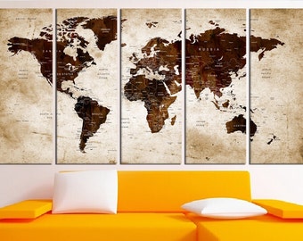 Impresión artística de pared en lienzo con mapa del mundo extragrande, mapa del mundo con chinchetas para viajes, lienzo decorativo para pared de interior, n.° 5S93