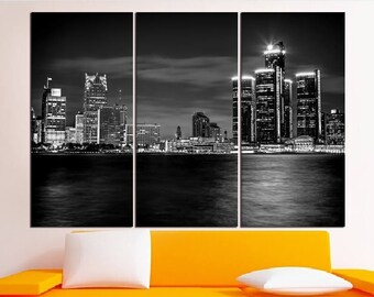 Detroit Skyline Canvas Set, Large Wall art of Detroit Print, Detroit Canvas, Detroit Art, Detroit Photo, Large Detroit Wall Art 461