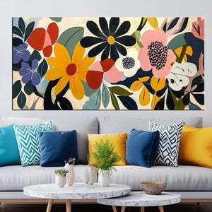 Modern Floral Canvas Print | Abstract Botanical Large Wall Art | Colorful Flower Artwork for Living Room or Bedroom Decor md415
