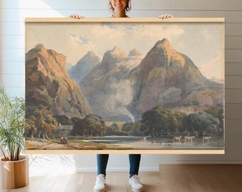 Majestic Mountain Valley Landscape | Oversized Canvas Print or Tapestry Wall Hanging | Nature-Inspired Art for Home and Office Decor hn182