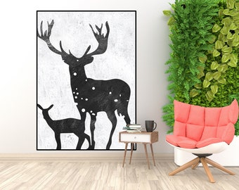 paintings on canvas abstract Painting deer family  canvas, black and white wall art Painting, large Abstract art, Abstract deer art