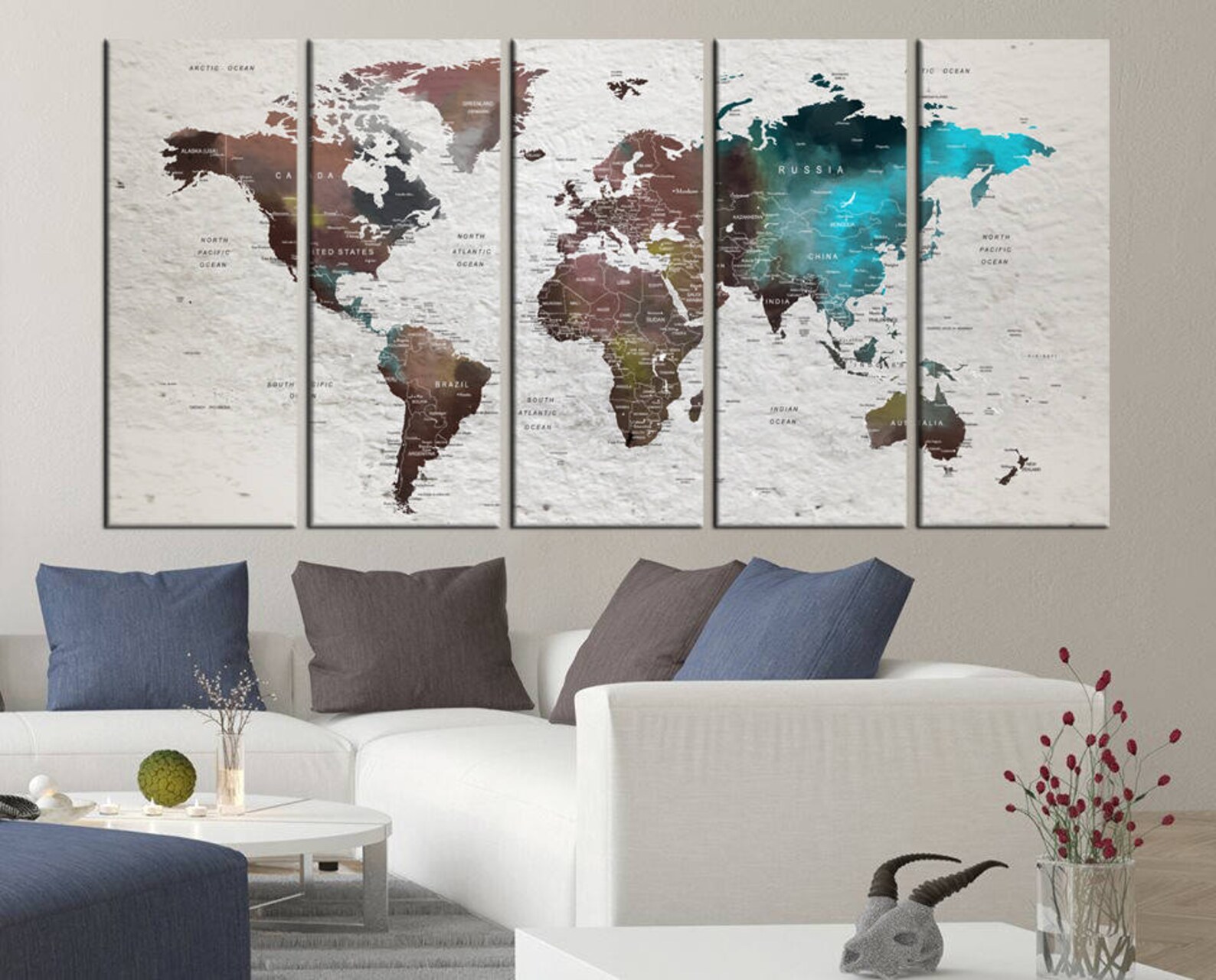 Large Push Pin World Map Wall Art Canvas Print World Travel | Etsy