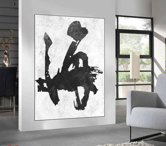 Black White Abstract wall art original Painting large wall ...