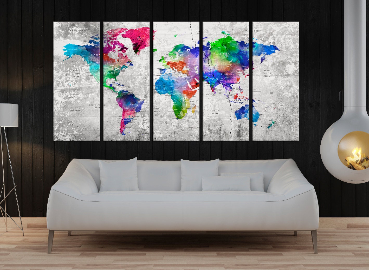 Push pin world map wall art canvas print travel map extra ...