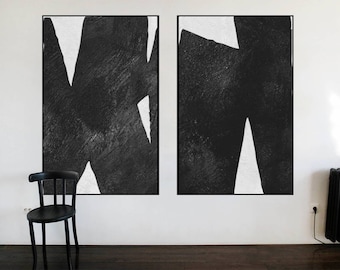 Black and White art original Abstract painting large art abstract tree canvas extra Large wall art Set of 2 pieces art canvas home decor