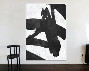 original painting Hand Painted Extra Large Abstract Painting, Horizontal Acrylic Painting Large Wall Art. Black White Painting Original Art