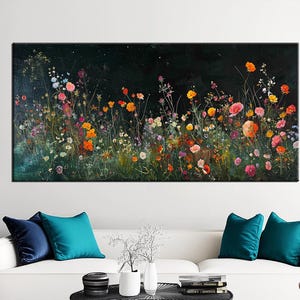 Vibrant Wildflower Canvas Print | Floral Meadow Wall Art | Nature-Inspired Blooming Garden Painting for Home Decor | Colorful Art md341