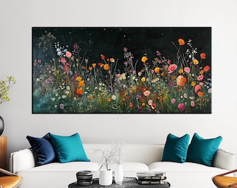 Impresión en lienzo de flores silvestres vibrantes / Arte de pared de prado floral / Pintura de jardín floreciente inspirada en la naturaleza para decoración del hogar / Arte colorido md341
