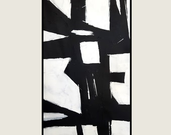 Vertical abstract Painting on canvas, high textured original Painting, vertical Black and White wall art minimalist panaromic art 15"x30"