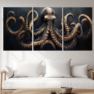 Majestic Octopus Canvas Print | Nautical Ocean Life Wall Art | Intricate Marine Wildlife Decor | Coastal Sea Creature Artwork md227