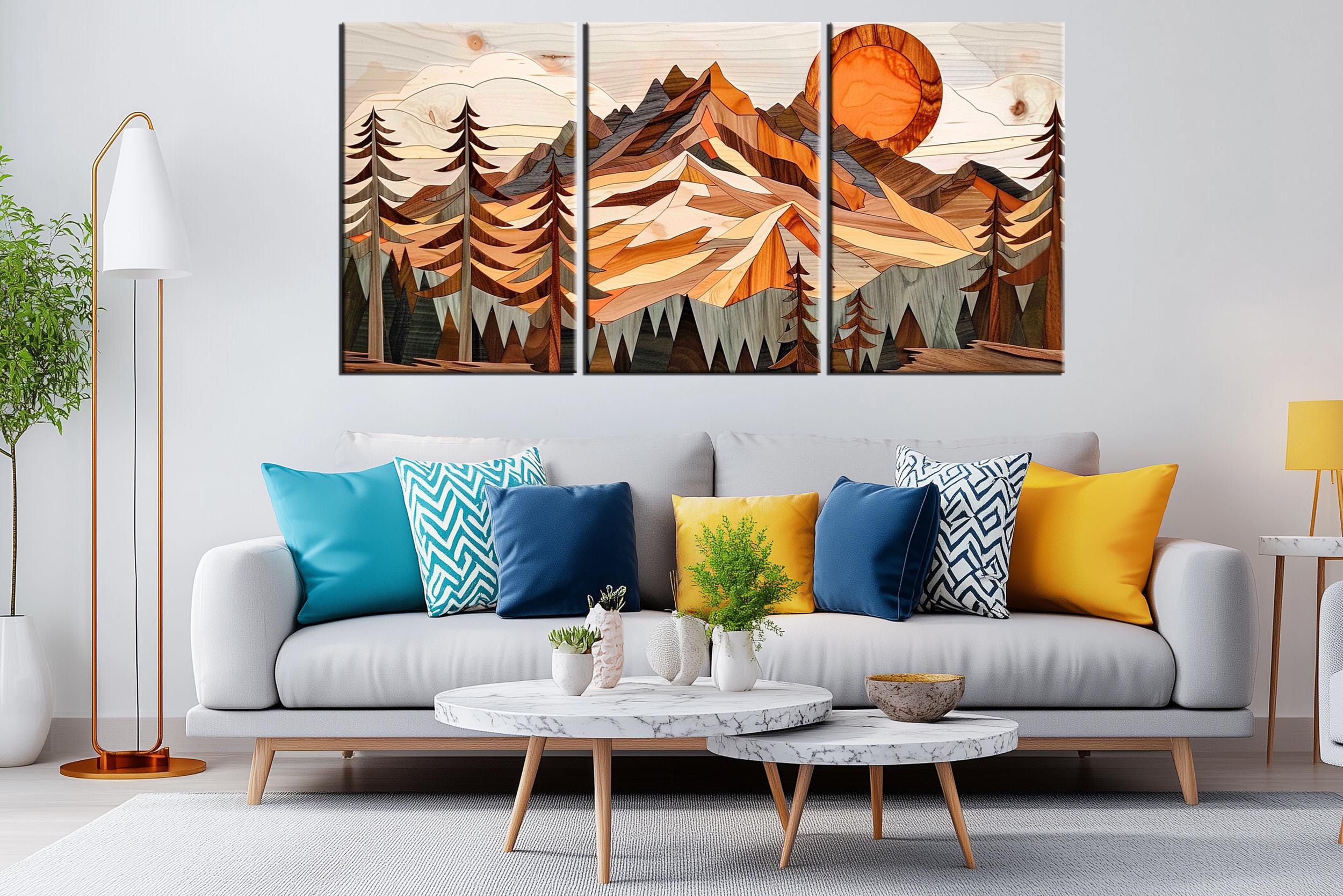 Wood Mountain Wall Art Canvas Print - Rustic Nature Landscape With ...
