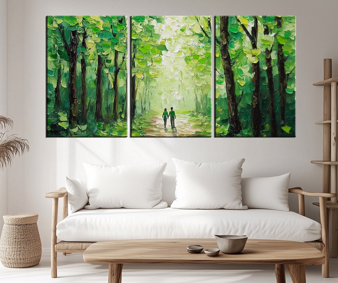 Green Forest Walk Canvas Print | Romantic Landscape Painting - Etsy