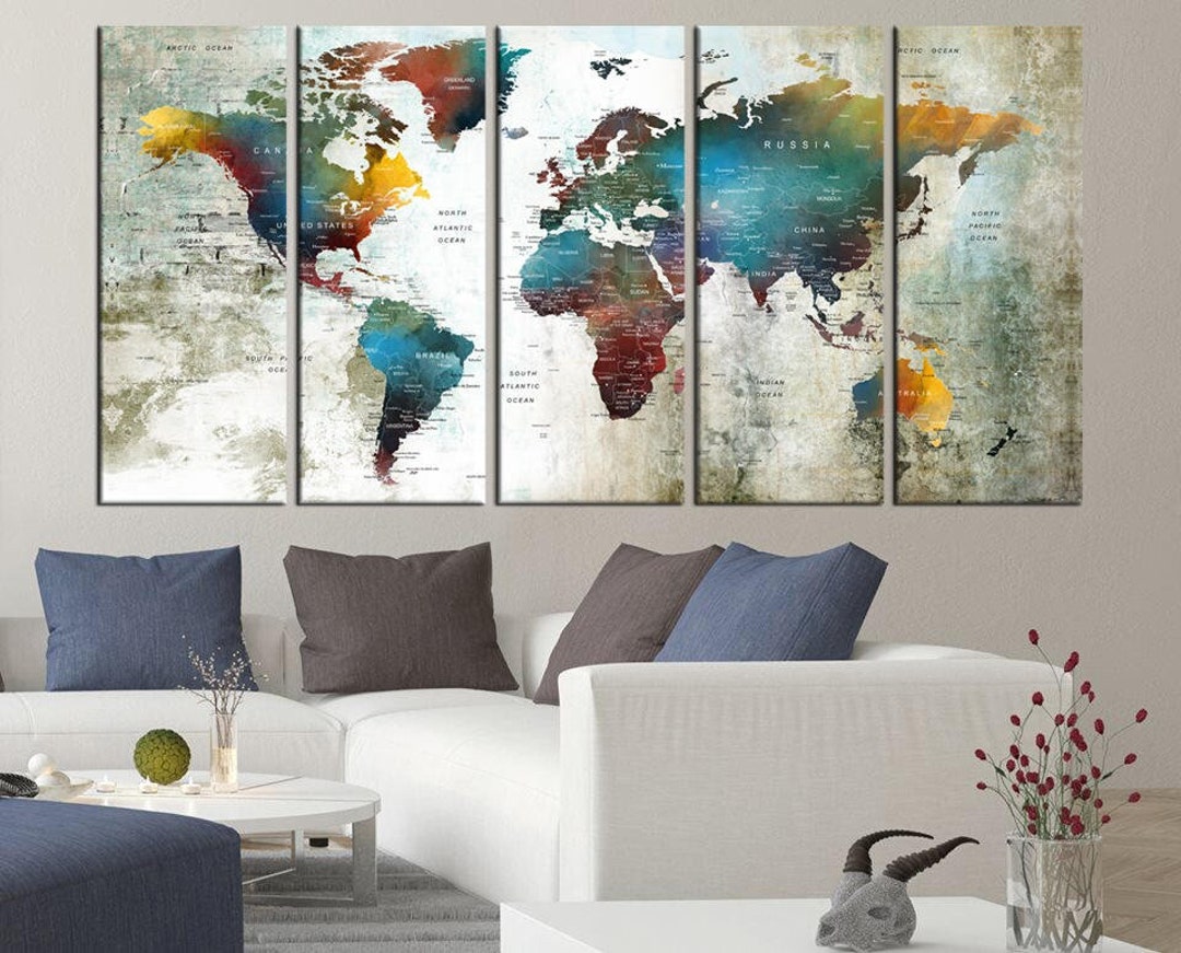 Large Push Pin World Map Wall Art Canvas Print Large Wall Art ...