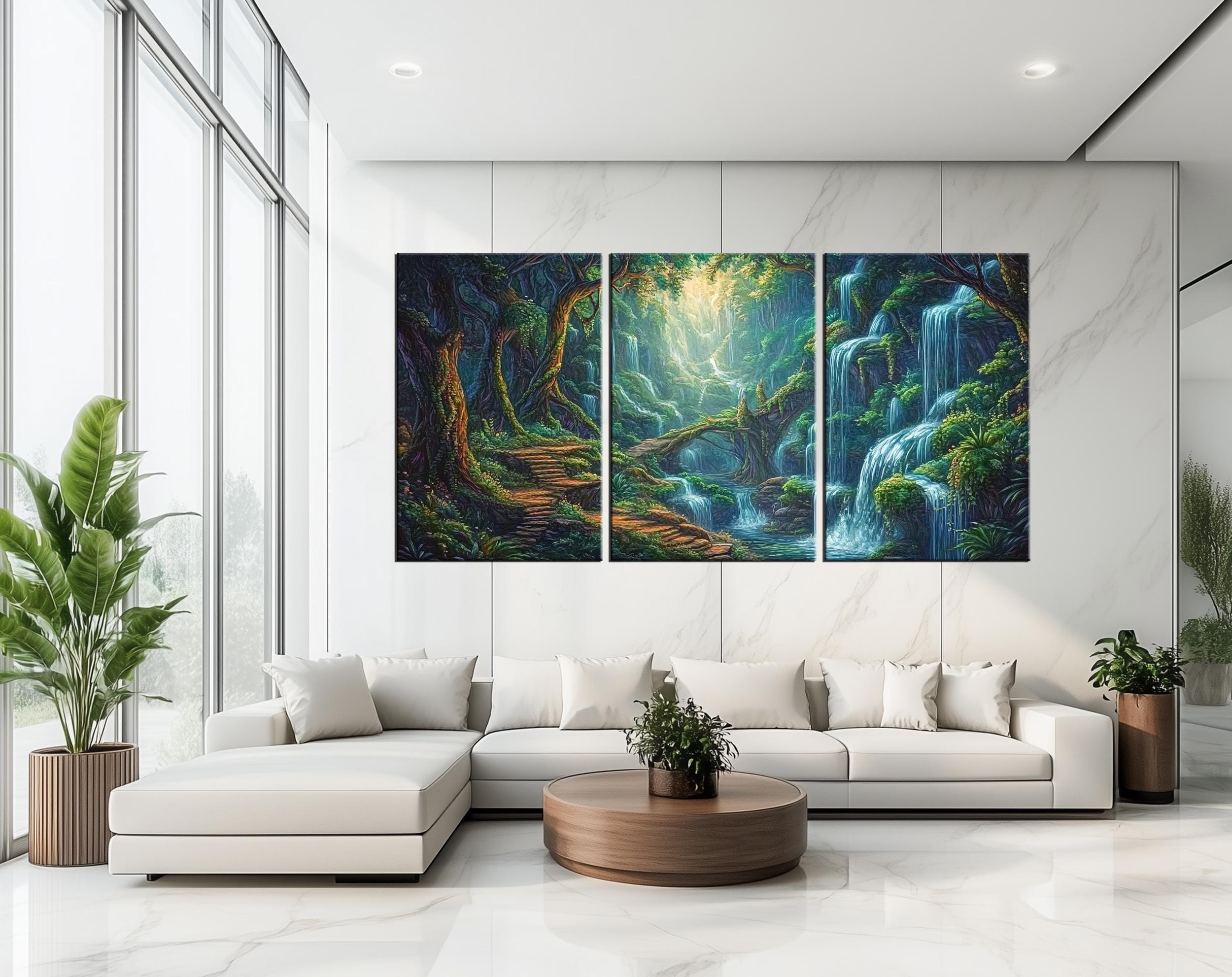 Enchanted Waterfall Canvas Print | Mystical Forest Landscape | Nature ...
