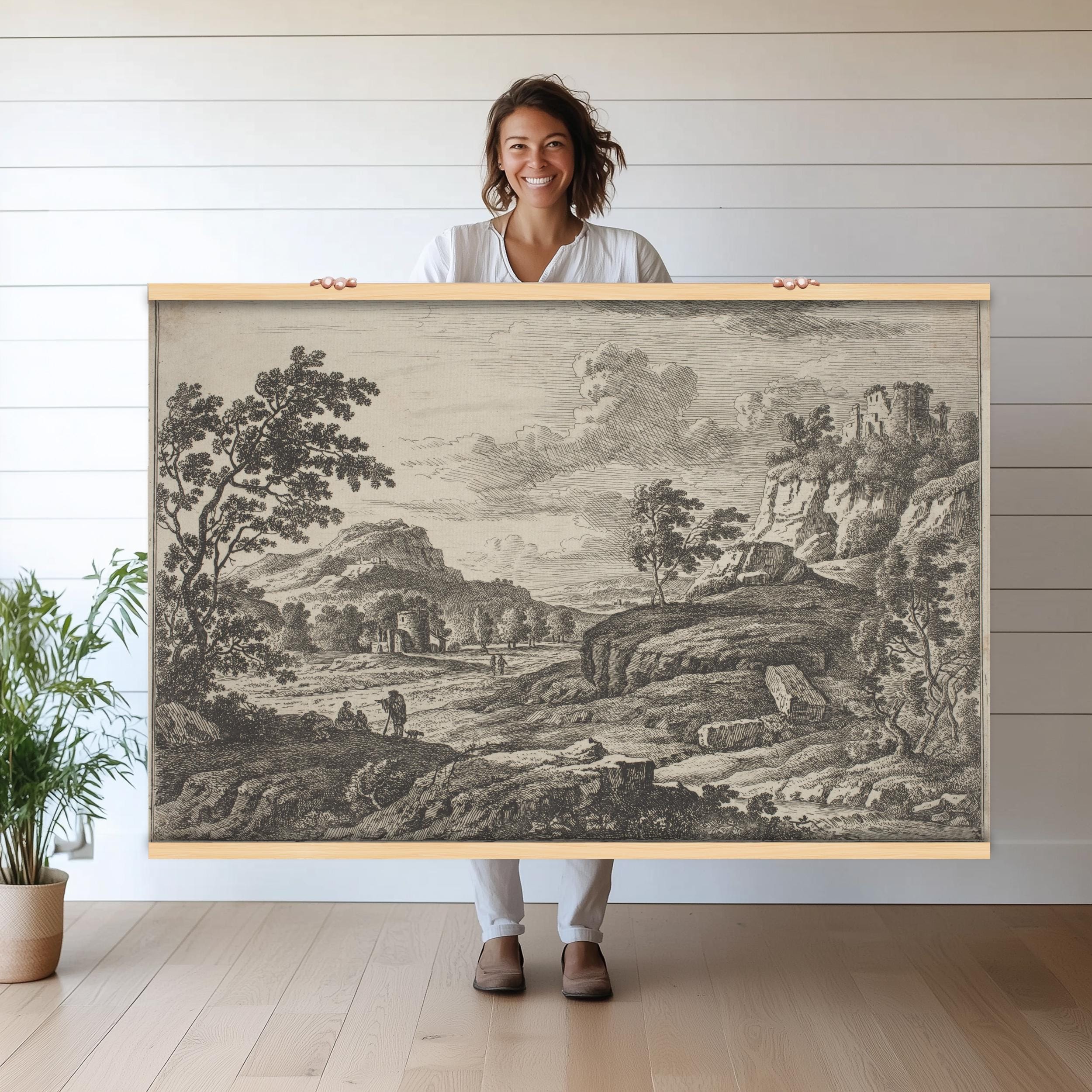 Antique Landscape Tapestry Wall Hanging | Vintage Black