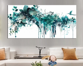 Turquoise Abstract Canvas Print, Large Blue Abstract Art, Framed Wall Art for Living Room, Modern Blue Abstract Painting, Wall Decor md59