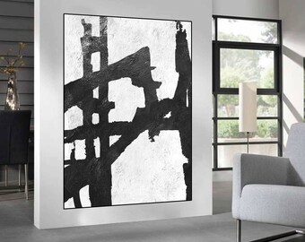 Large Original Abstract Painting on Canvas Modern Wall Art Black and ...