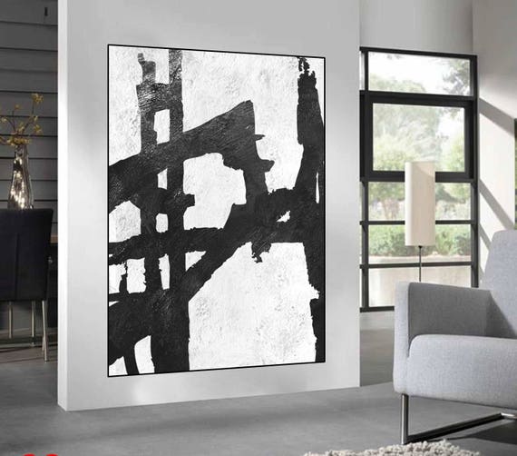 kunst acrylverf op doek zwart-wit Abstract | Etsy Nederland