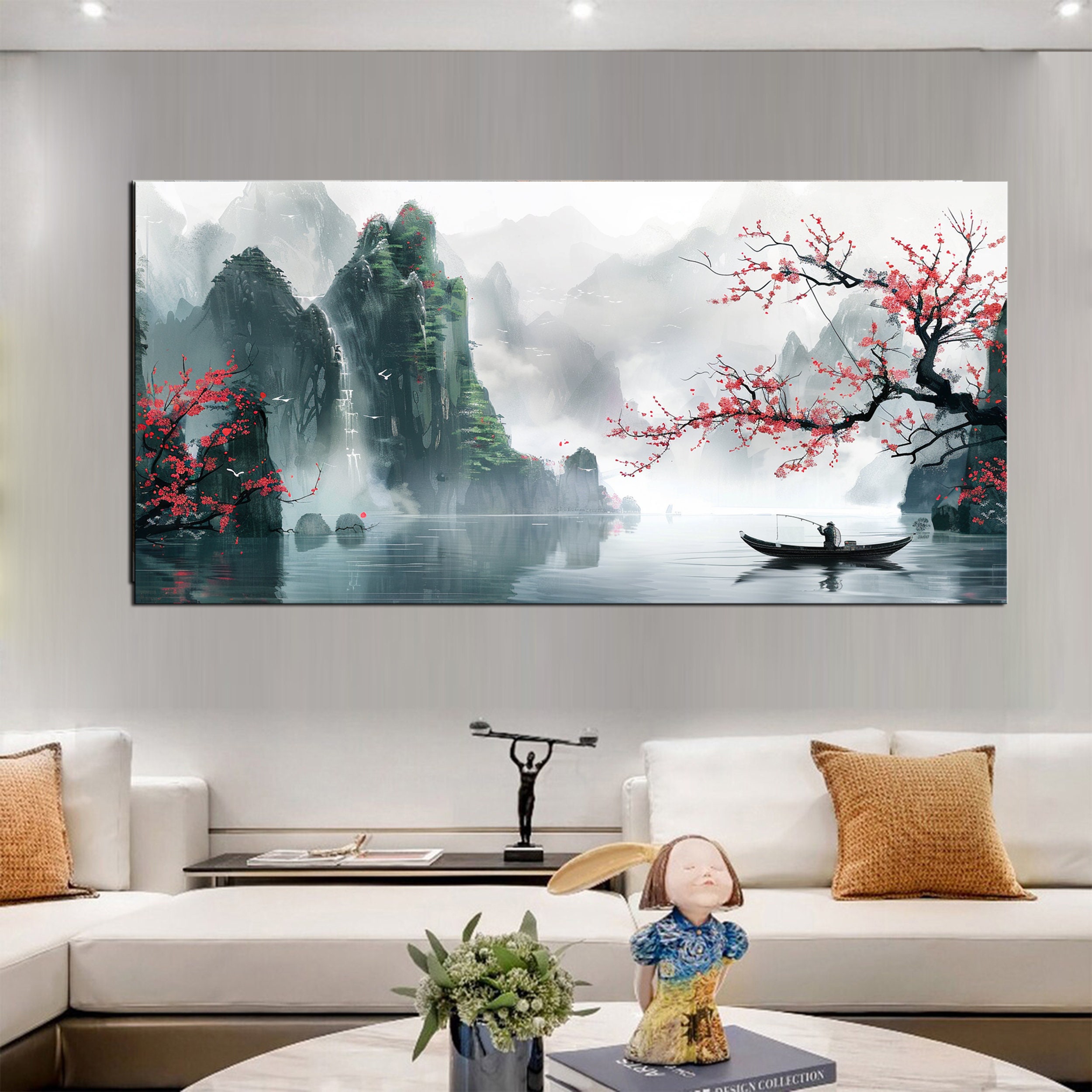 Japanese Style Mountain Painting | Large Canvas Wall Art | Modern ...