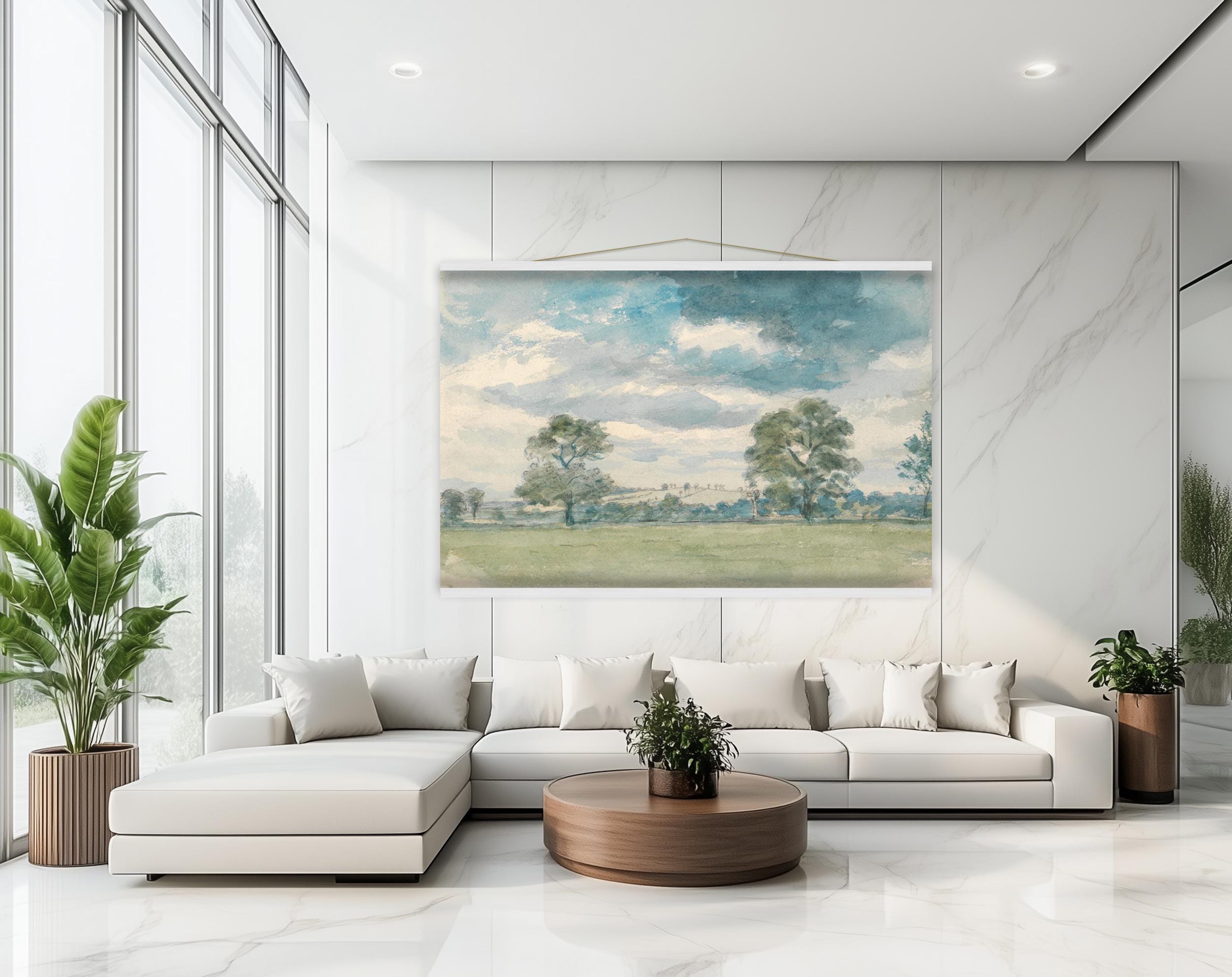 Oversized Countryside Landscape Canvas Print | Blue Sky Farm Field