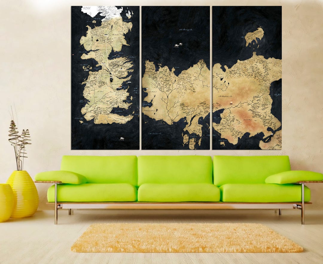 Large Wall Art Game of Thrones Map Large Canvas Print, Seven Kingdoms