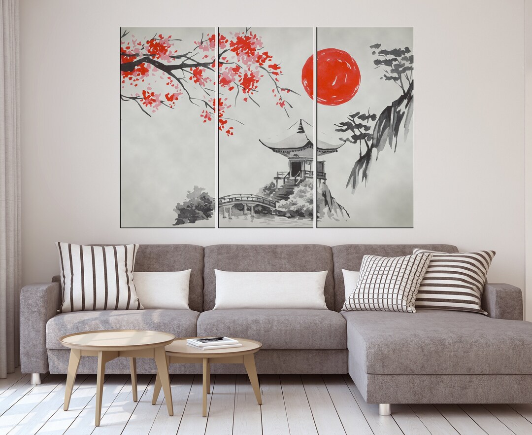 Japanese Wall Art Canvas Japanese Painting Framed Mountain - Etsy