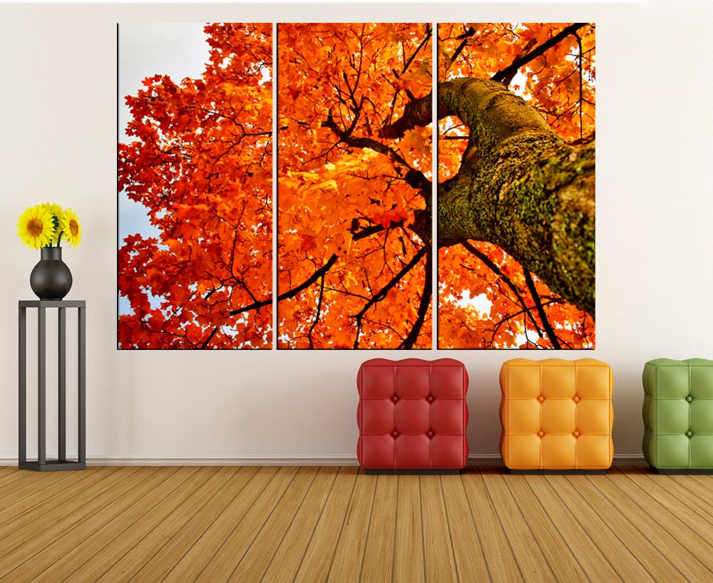 Large wall art tree canvas autumn forest tree canvas print | Etsy