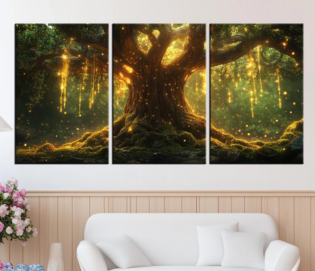 Enchanted Forest Tree Wall Art Print - Large Canvas Art, Mystical Tree ...
