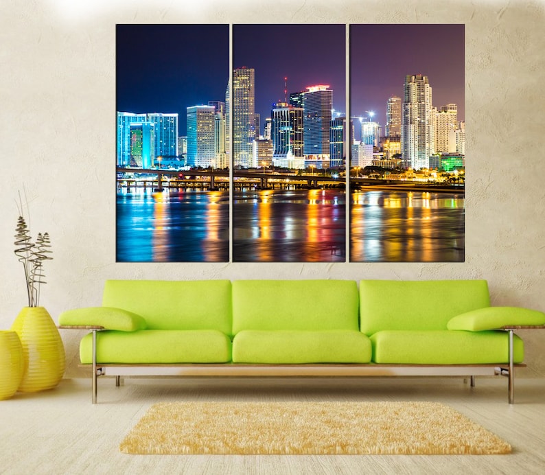 Miami Skyline Wall Art Miami Canvas Print Miami Wall Decor Etsy