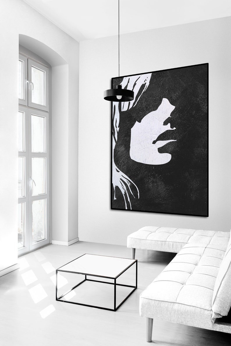 Black and white minimalist canvas painting for living room
