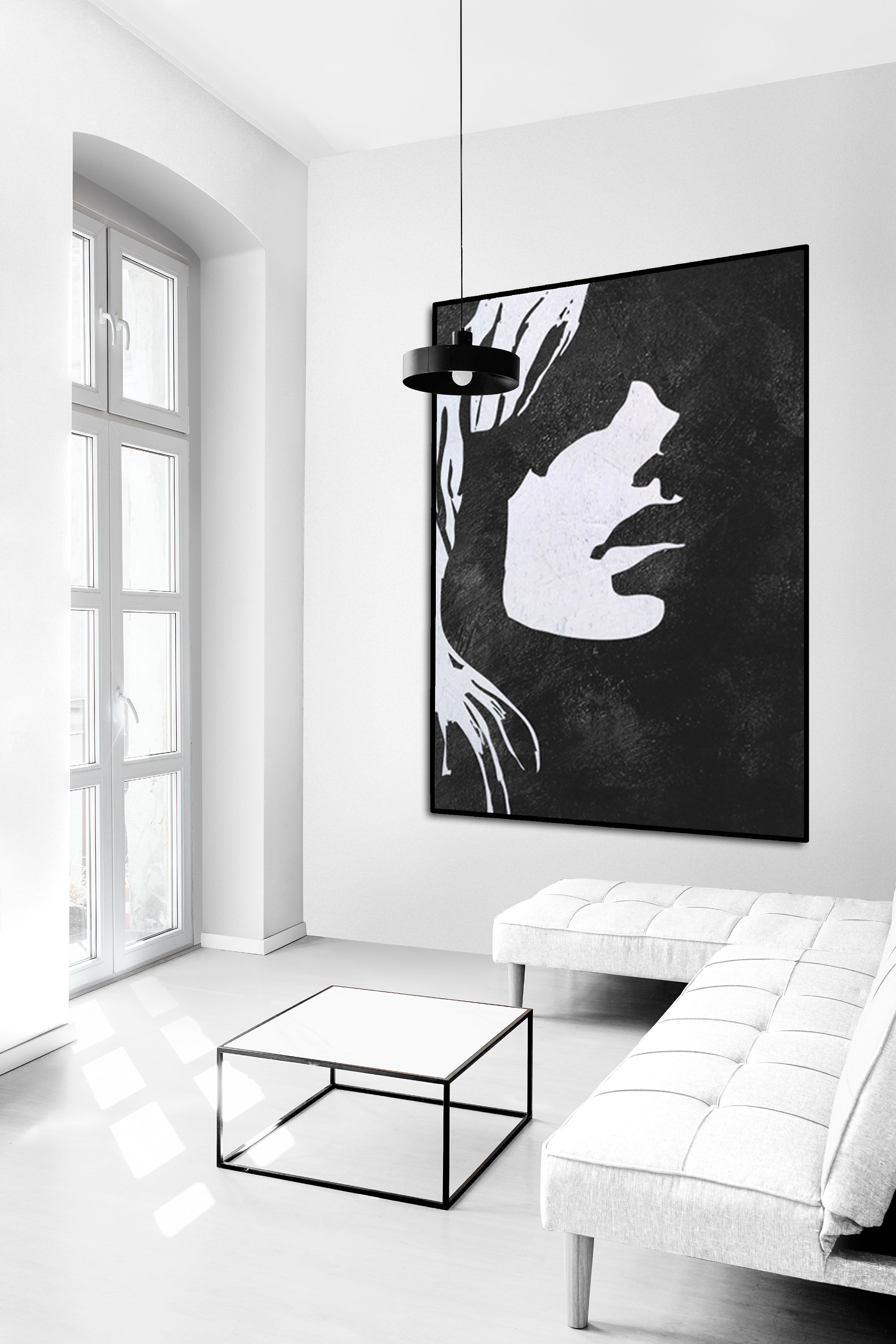 Black White Minimalist Abstract Painting Woman Face Silhouette Modern ...
