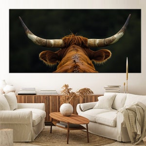 Texas Longhorn Cow Canvas Wall Art | Extra Large Framed Rustic Farmhouse Decor | Modern Country Style Longhorn Painting for Home & Office 92