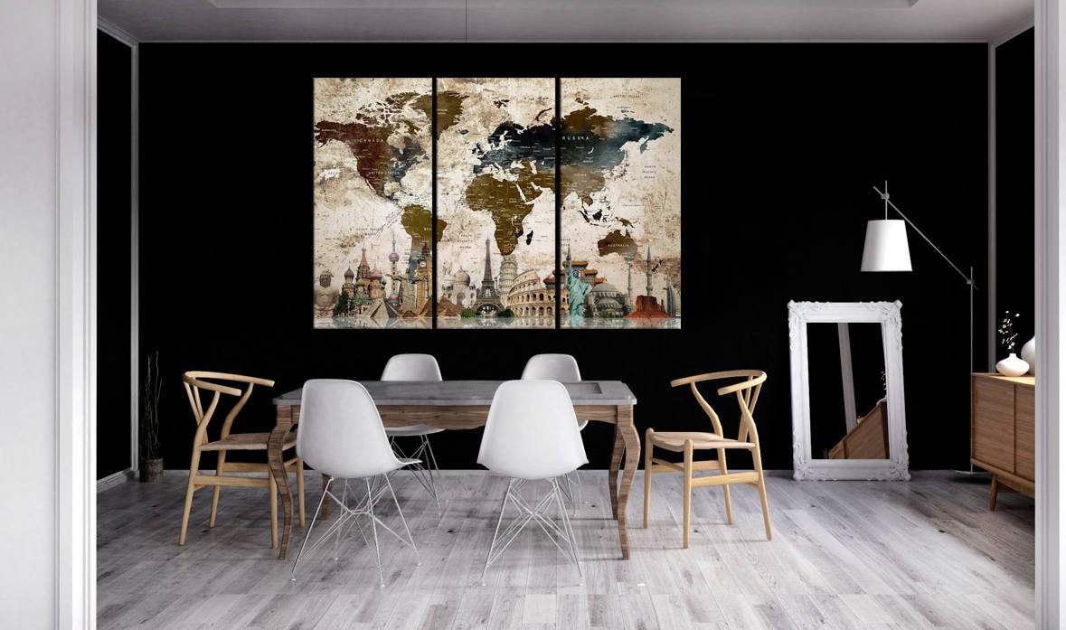 World Map Push Pin Canvas Art Print, Travel Push Pin World Map Wall ...