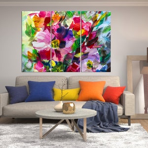 Large Abstract Flower Oil Painting Colorful Flowers Canvas - Etsy