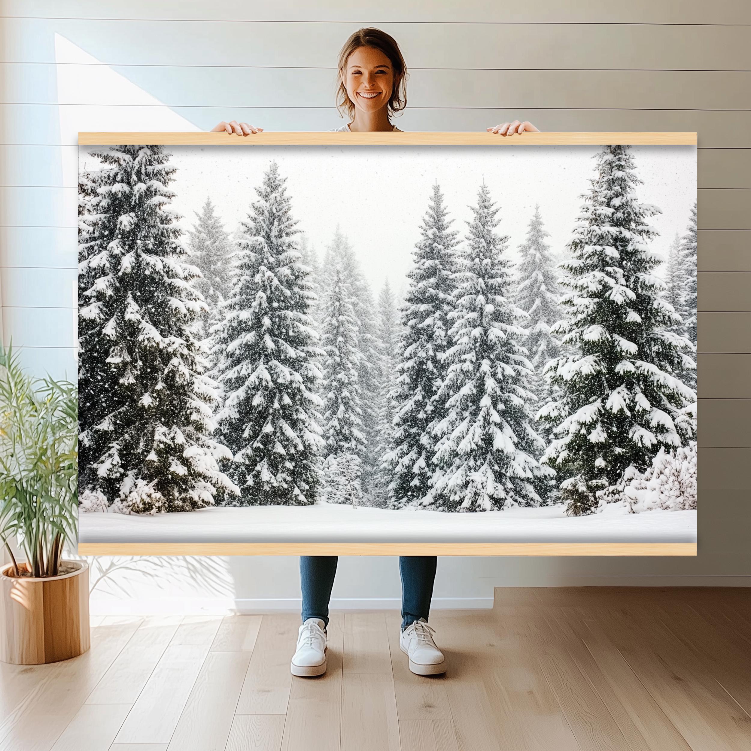 Snow-covered Pine Forest Winter Landscape | Oversized Wall Art Canvas ...