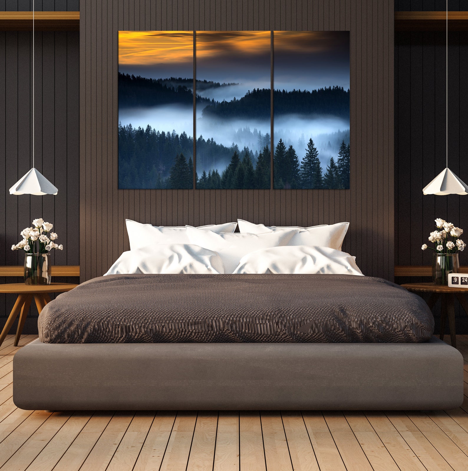 Set Of 3 misty Forest wall art Canvas Print Nature Wall Etsy