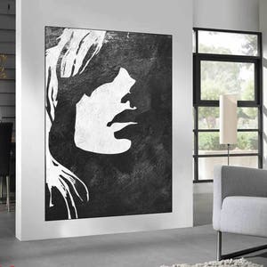 Black/white/blue/grey/red Boss Lady 18x24 Canvas Painting Abstract  Minimalist Art Modern Original Contemporary Artwork by Artbydinad 