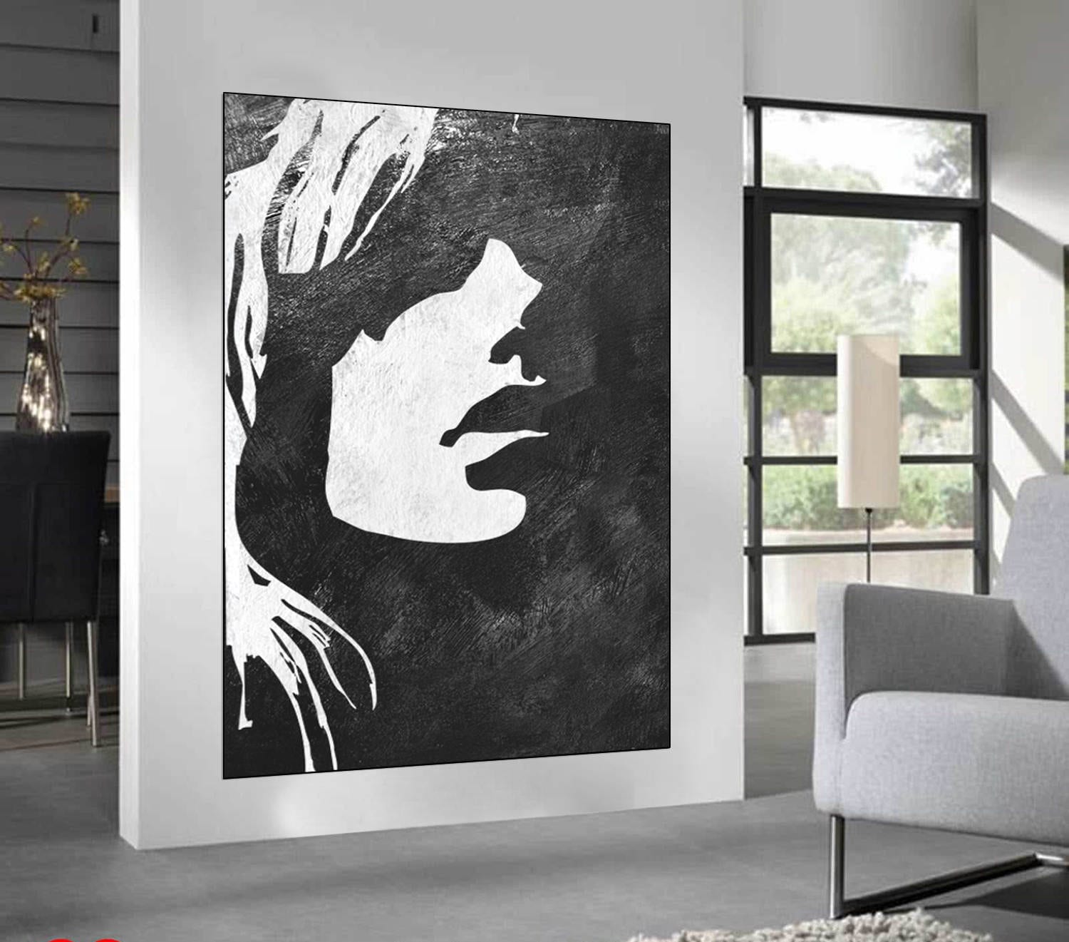 Extra Large Acrylic Painting On Canvas,Oversized Minimal Black And White  Painting,Acrylic Painting On Canvas #