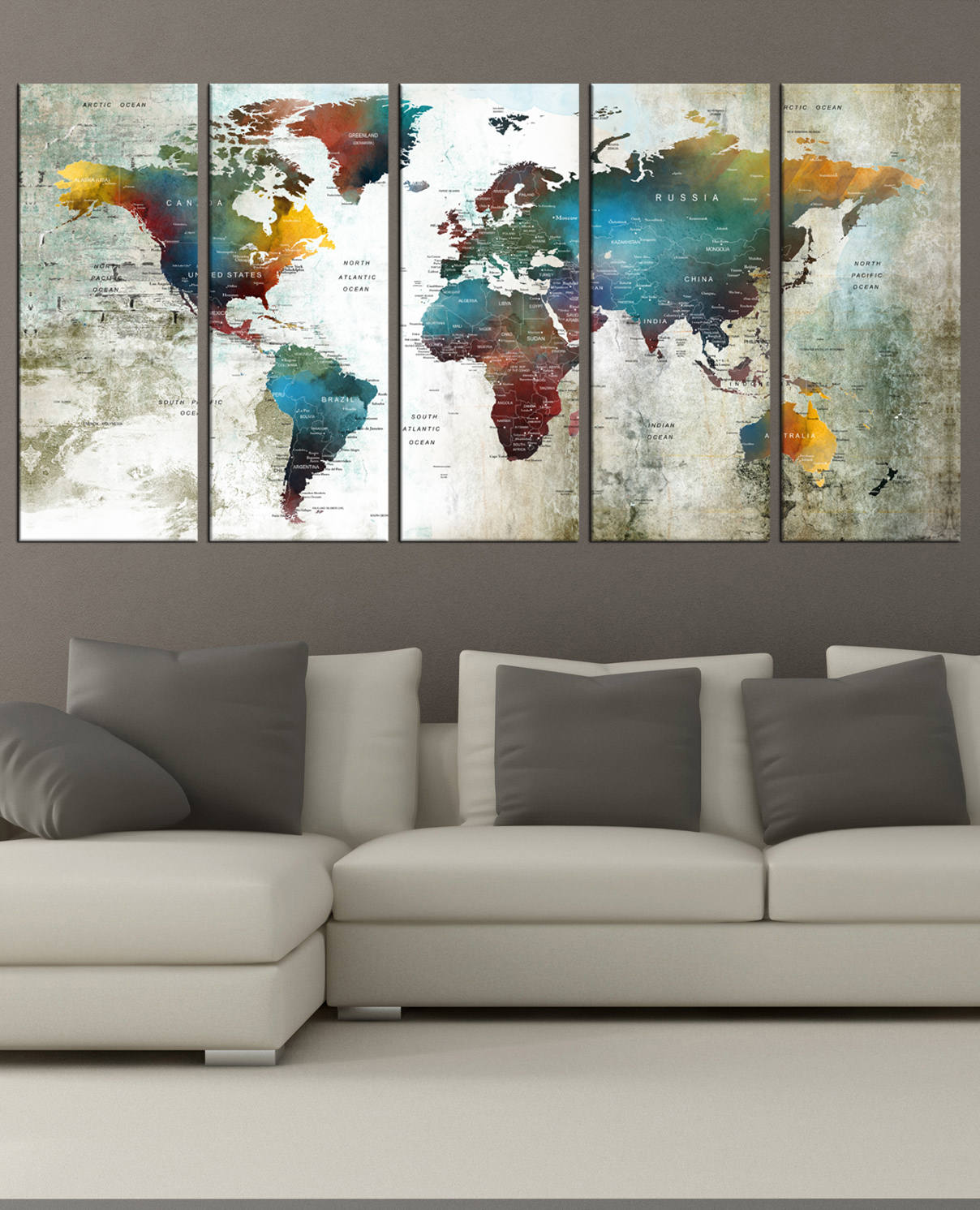 Large Push Pin World Map Wall Art Canvas Print Large Wall Art ...