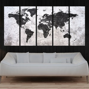 Mapa del mundo con chinchetas en gris, lienzo para pared, mapa de viaje, impresión artística en lienzo extragrande, mapa del mundo con chinchetas, impresión artística abstracta en lienzo n.º 7s80