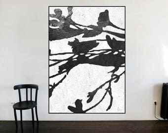 Black and white abstract painting minimalist art on canvas Original acrylic painting for living room extra large wall art