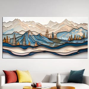 Mountain Layers Wall Art | Rustic Large Canvas Print | Nature-Inspired Landscape for Living Room Decor | Modern Mountain Home Accent md406
