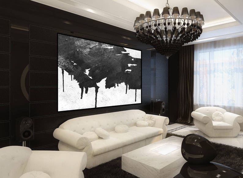 Large Original Painting Mid Century Modern Wall Art Black and Etsy