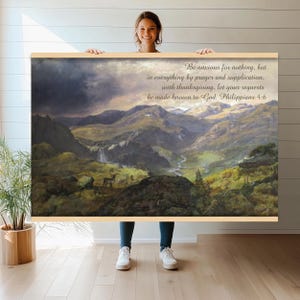 Mountain Landscape Bible Verse Art | Christian Wall Hanging Tapestry | Scripture Canvas Print | Spiritual Mountain Wall Art Decor hn379